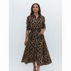 Robe à Manche Longue à Imprimé Léopard Pour Femmes