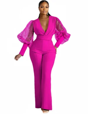 Combinaison Plissée à Col en V pour Femmes